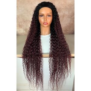 Ombre Burgundy 99J Long Curly Half Wig